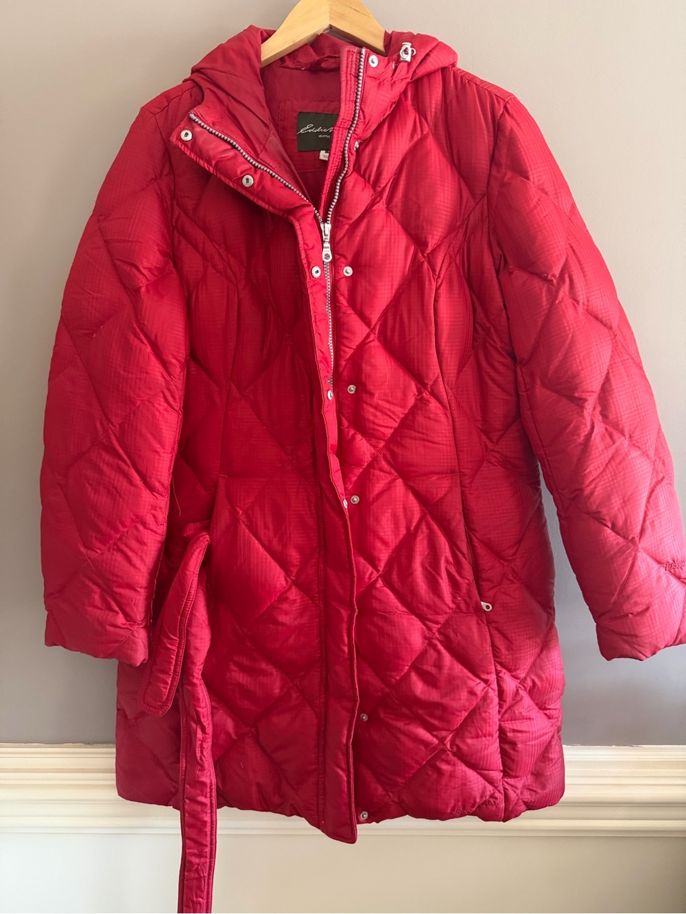 Eddie Bauer Red Quilted Hooded Puffer Coat
